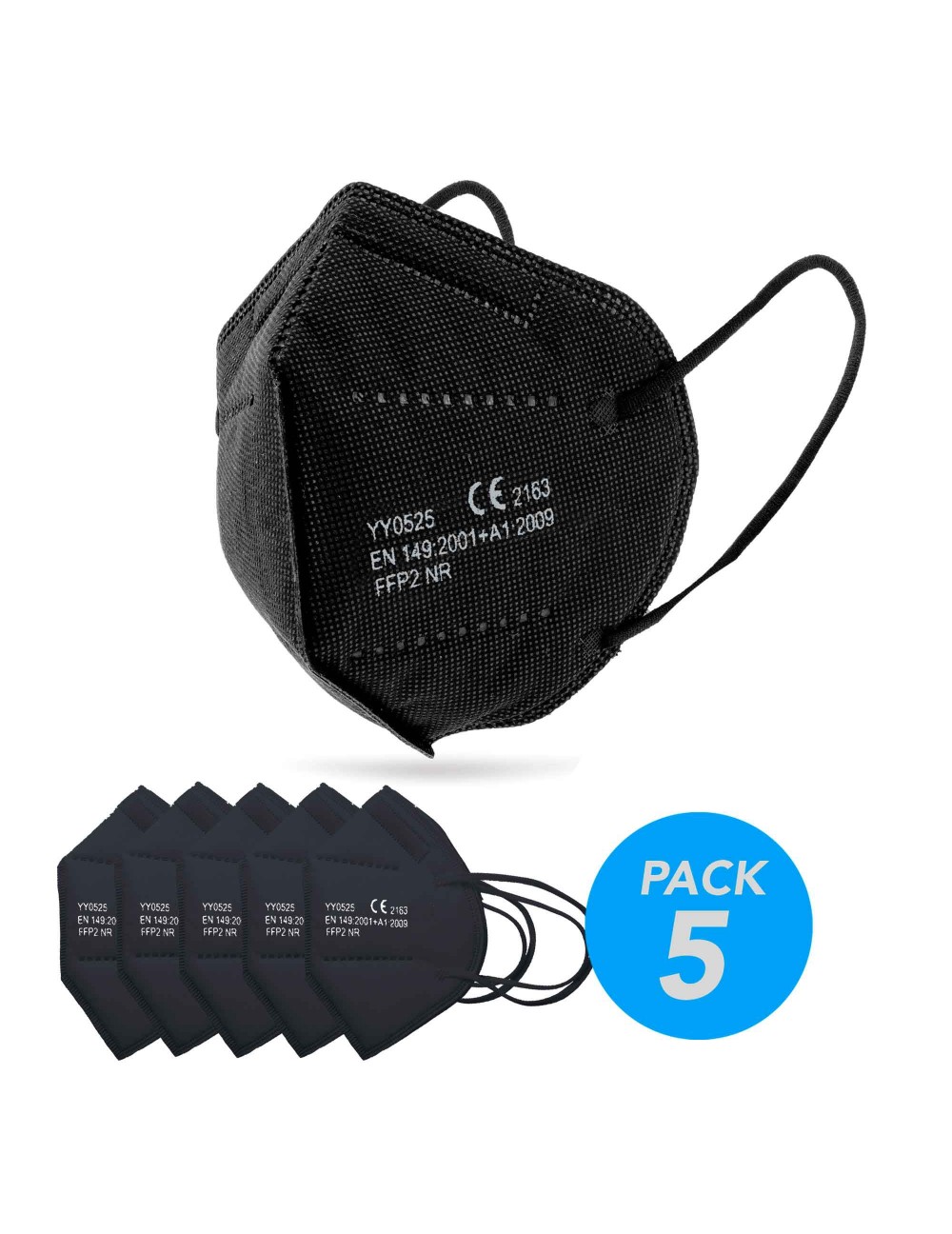 PACK 5 Black FFP2 Masks. Ultra protection FFP2 masks. Black.